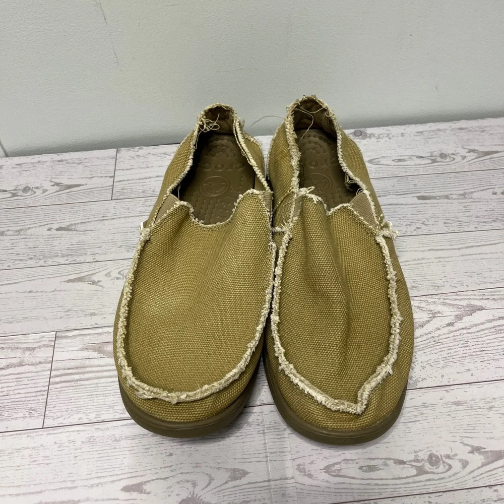 Crocs Santa Cruz Mens Canvas Loafers Khaki Tan Slip On Shoes 10128 Size 8